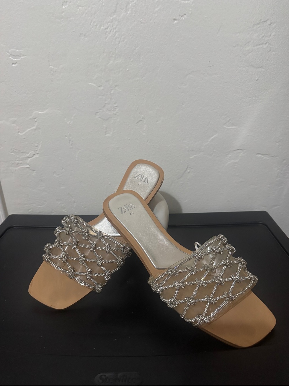 Zara Sparkle Sandals with Silver Crystal Lattice Straps